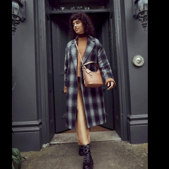 ZARA Women New PLAID CHECK DOUBLE BREASTED MANTECO 100% WOOL COAT Gray A… - Picture 1 of 16